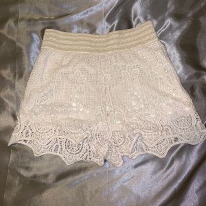cream / beige embroidered shorts